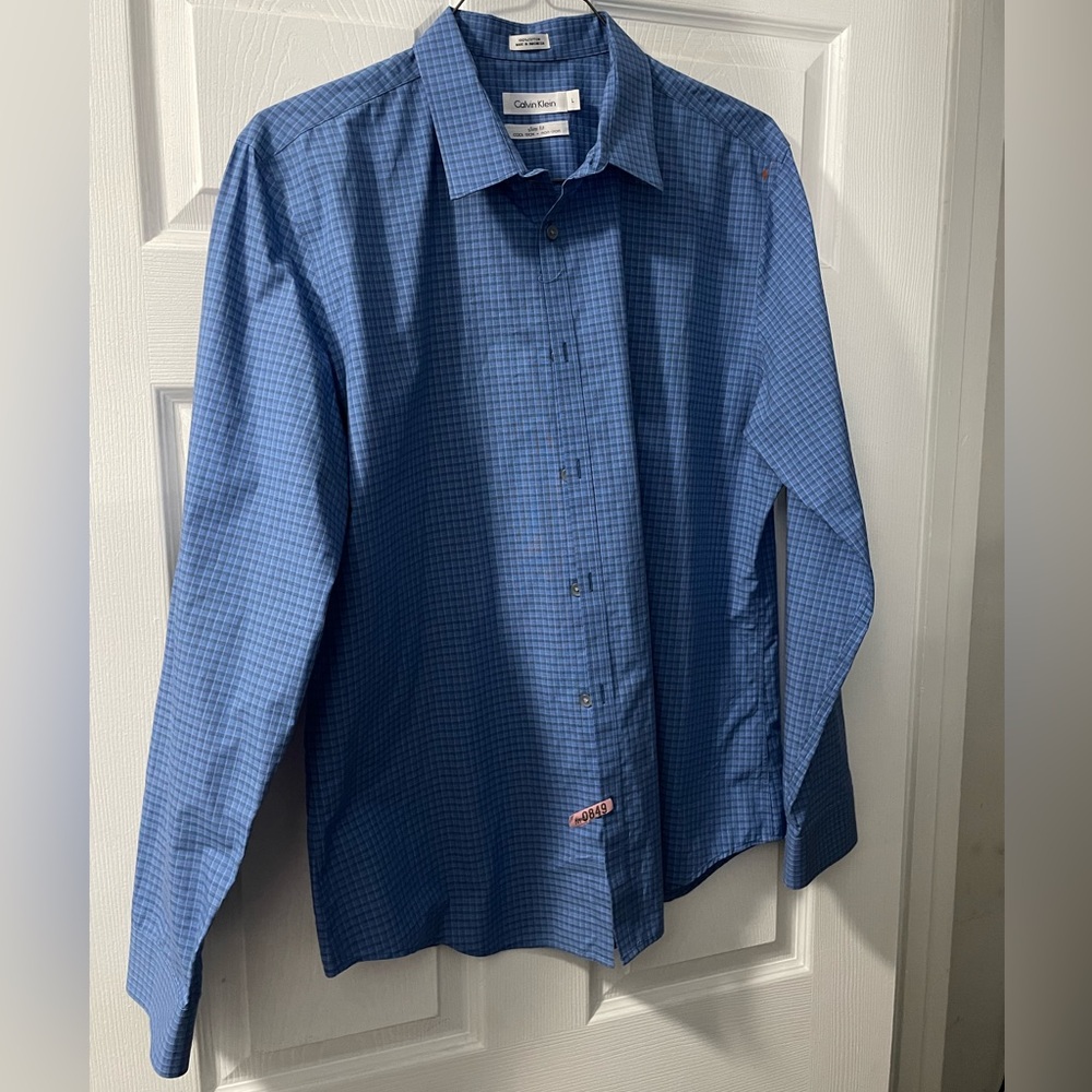 CALVIN KLEIN BLUE LONG SLEEVE SLIM FIT COOL TECH NON-IRON